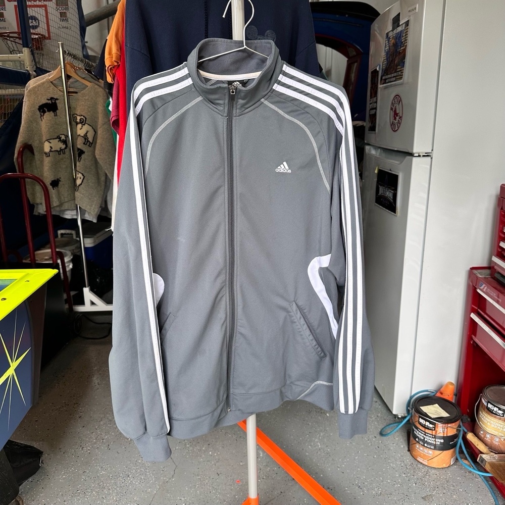 Adidas Vintage Grey Full Zip White Stripes Stand Collar Track Jacket XL - Picture 4 of 4